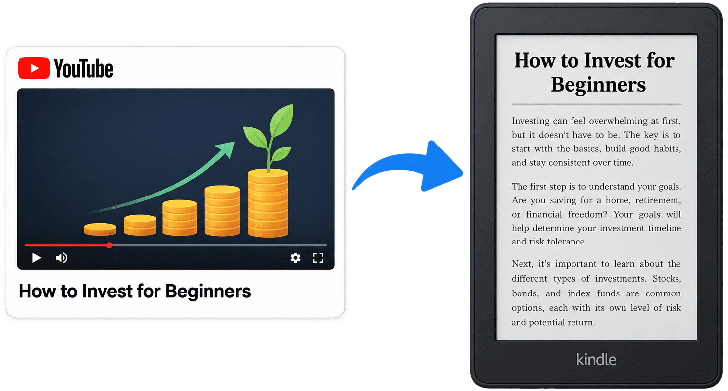 A YouTube video beside a Kindle showing the same talk as a chaptered book.
