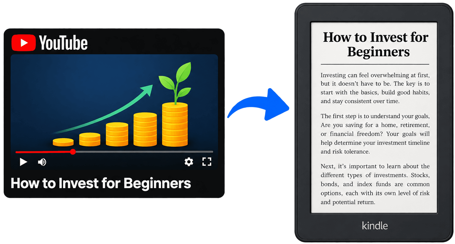 A YouTube video beside a Kindle showing the same talk as a chaptered book.